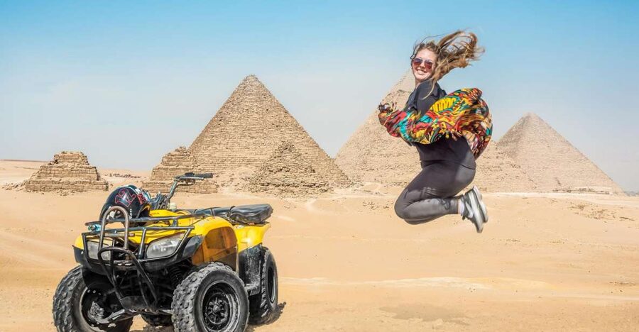 Cairo: Pyramids Quad Bike Adventure & Optional Camel Ride - A quad ride with the pyramids in the background