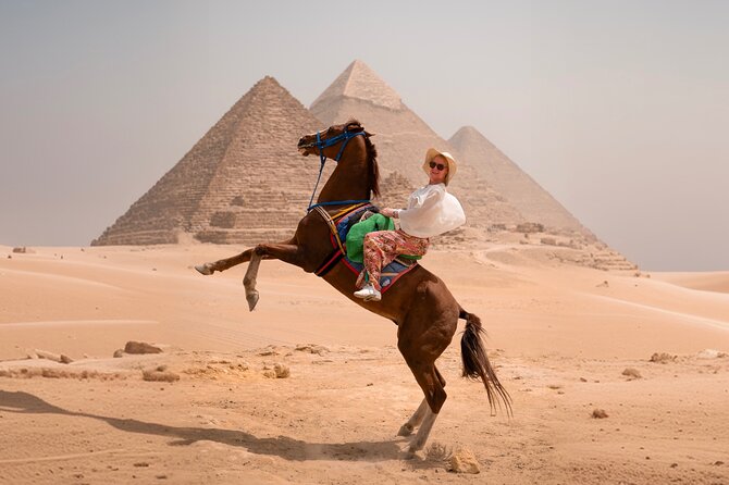 Giza Pyramids Photoshoot with Jumping Horse, Camel and Sphinx - The panoramic viewpoint, camel ride, and jumping horse session