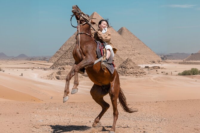 Giza Pyramids Photoshoot with Jumping Horse, Camel and Sphinx - The Great Pyramid of Khufu, close views and clean angles
